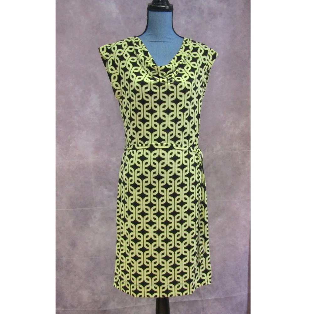 Banana Republic Drape Neck Dress Belted Print S